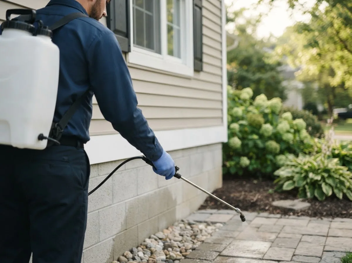 Pest control technician inspecting a home in Agenda, KS